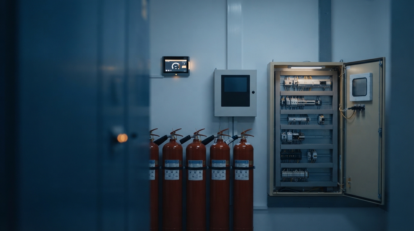 Fire suppression and building automation control cabinet