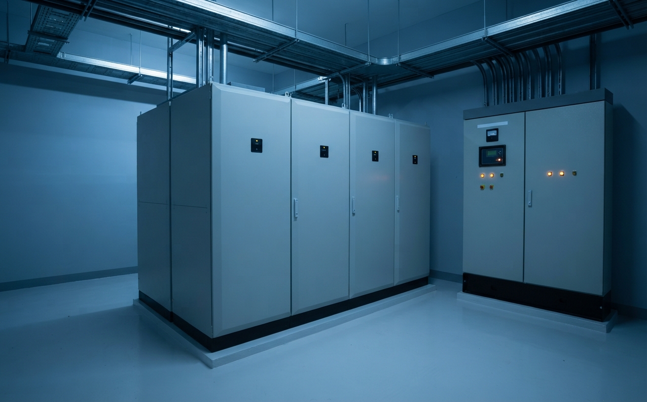 Secure basement power plant room for a financial institution